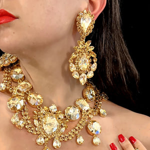 Sparkling geometric crystal drop earrings for women with rhinestones, ideal for bridal or party jewelry, by Hot Trend Vault.