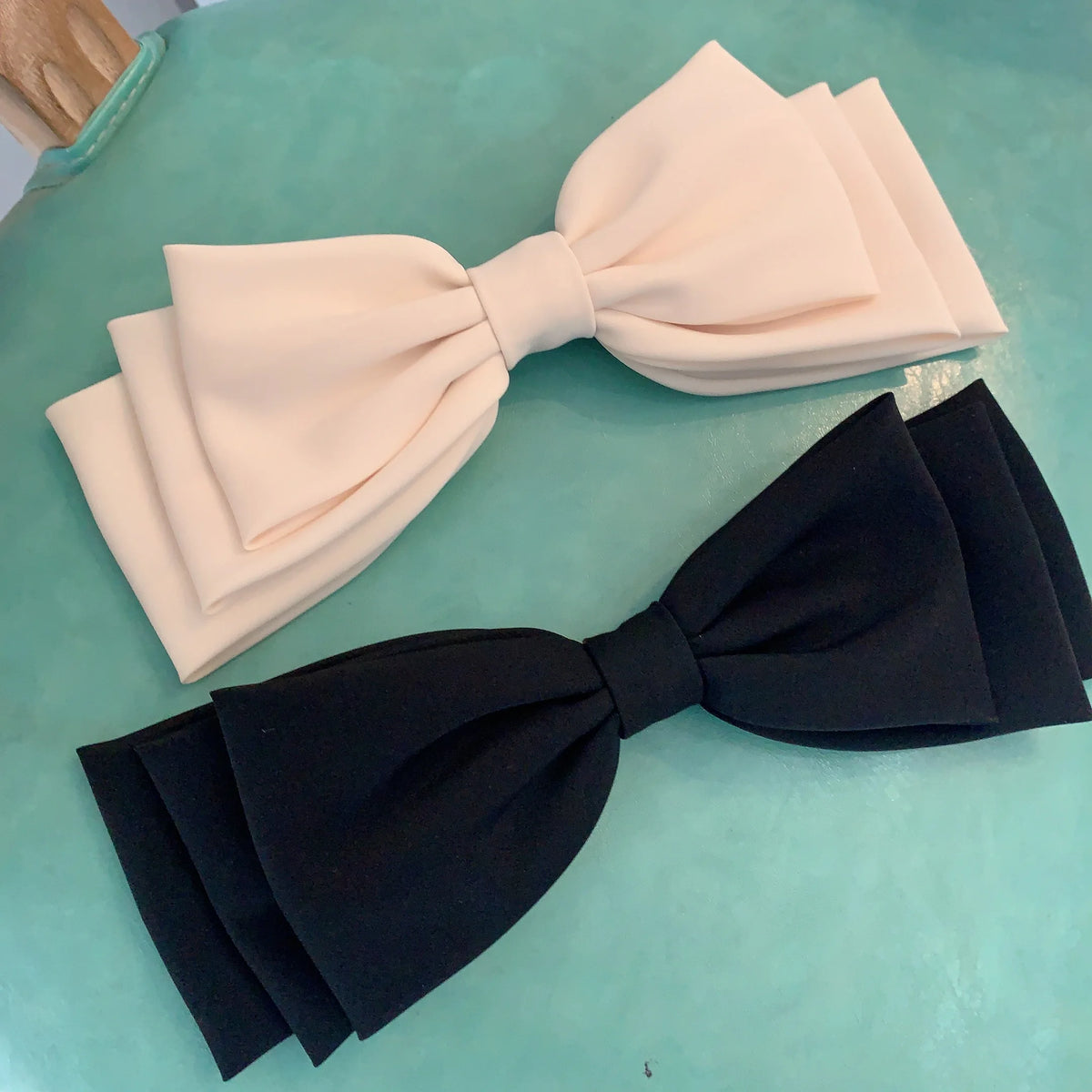 Multi-layer hair clip with pink and black bows by Hot Trend Vault, stylish Korean fashion accessory for women and girls