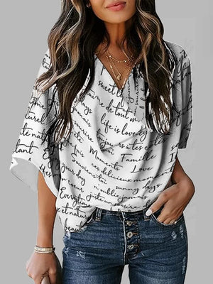 Fashion Women's Clothes Summer New Loose Short Sleeves Letter Print Shoulder Pad Heaps Collar T-Shirts Tops Casual Female