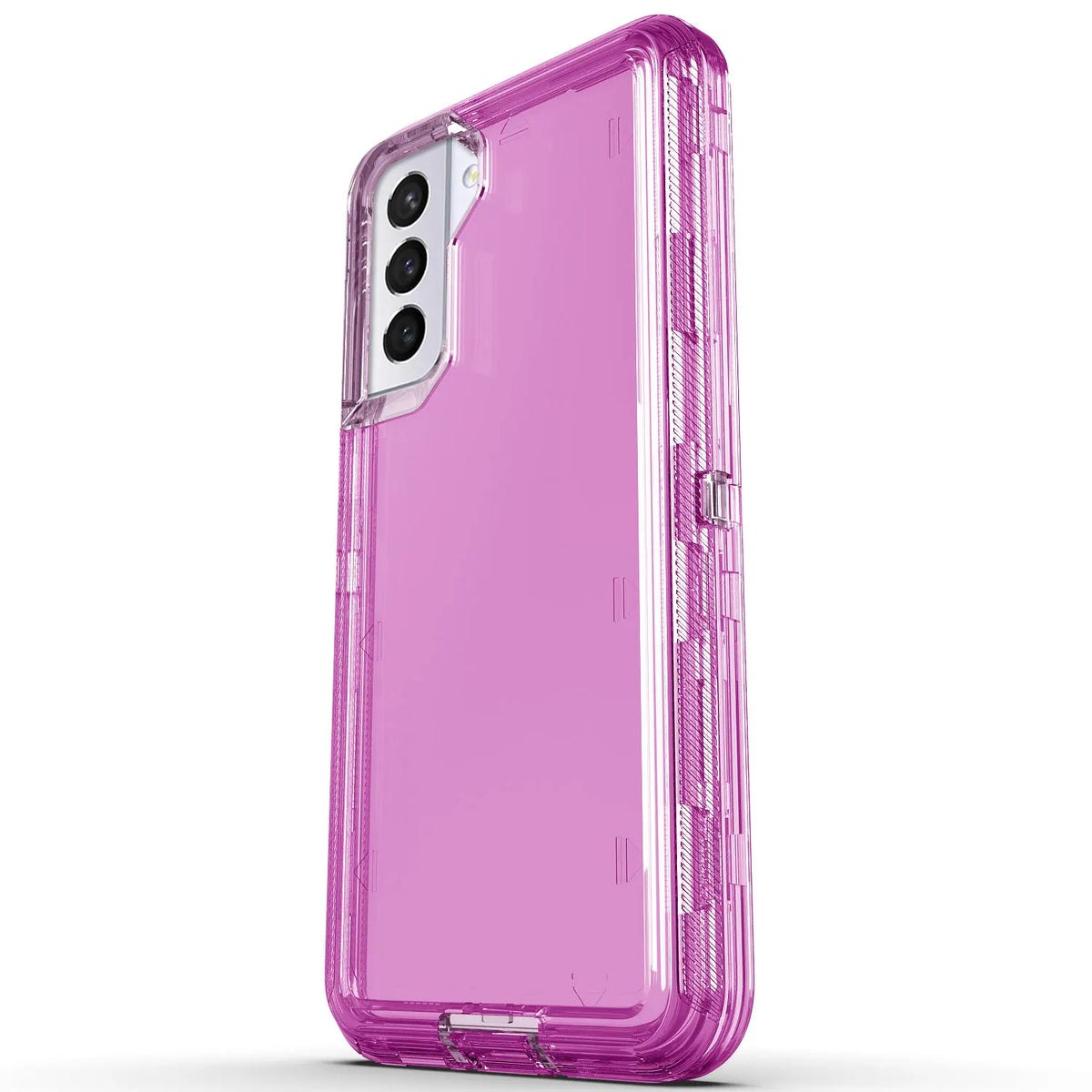 Hot Trend Vault Galaxy S21 Series transparent shockproof case with two tempered glass screen protectors, showcasing the protective design.