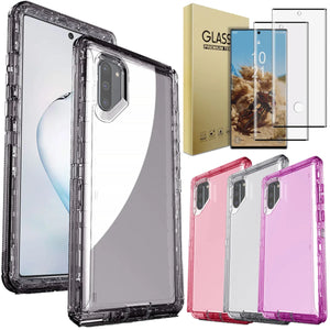 For Samsung Galaxy Note10/Plus Transparent Case Shockproof Cover And 2pcs Tempered Glass Screen Protector Case Friendly Clear