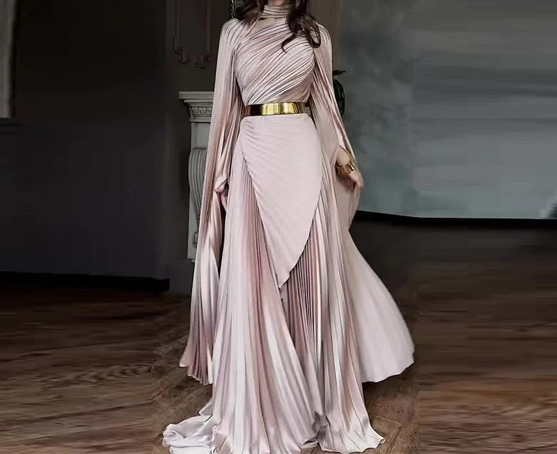 Elegant Party Dress for Women Temperament Fashion 2025 Fall Winter New Batwing Sleeve Shawl Split Vestidos Evening Long Dresses