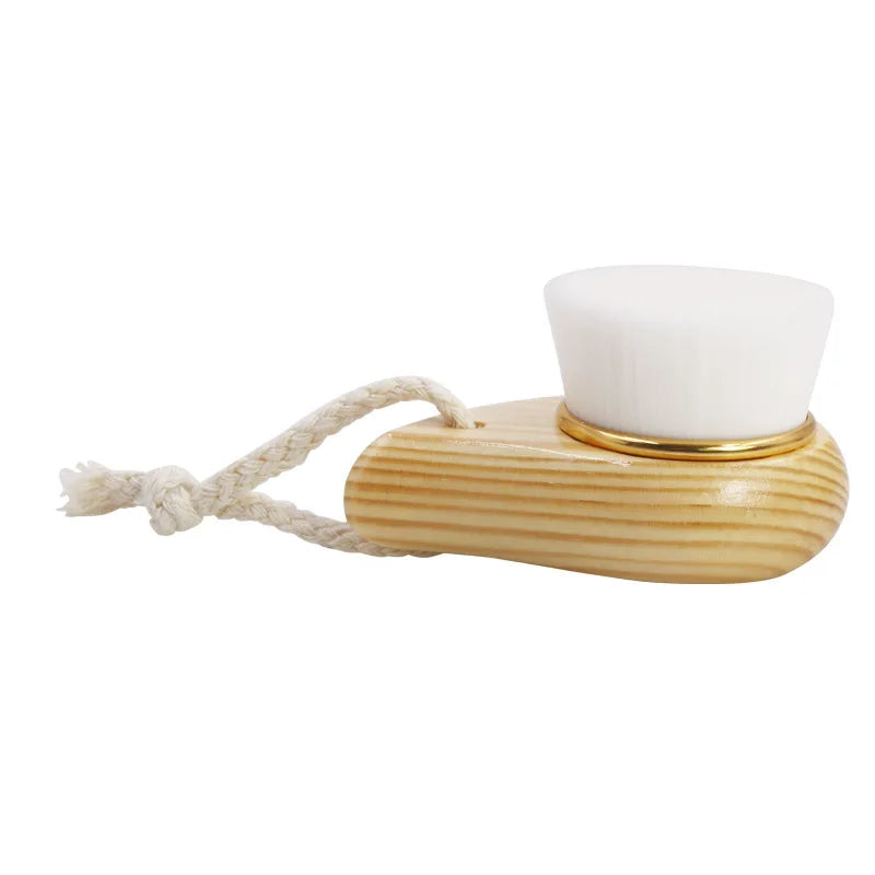 Facial Cleansing Brush, Wooden Handle Soft Bristle Face Brush, Cleaning Device, Soft Bristle Manual Multi-Bristle Brush