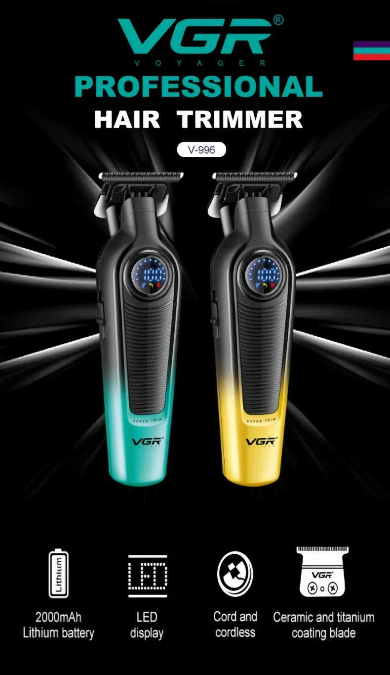 Hot Trend Vault VGRC cordless hair trimmer for men with LED display and 2000mAh battery, professional barber clipper in black