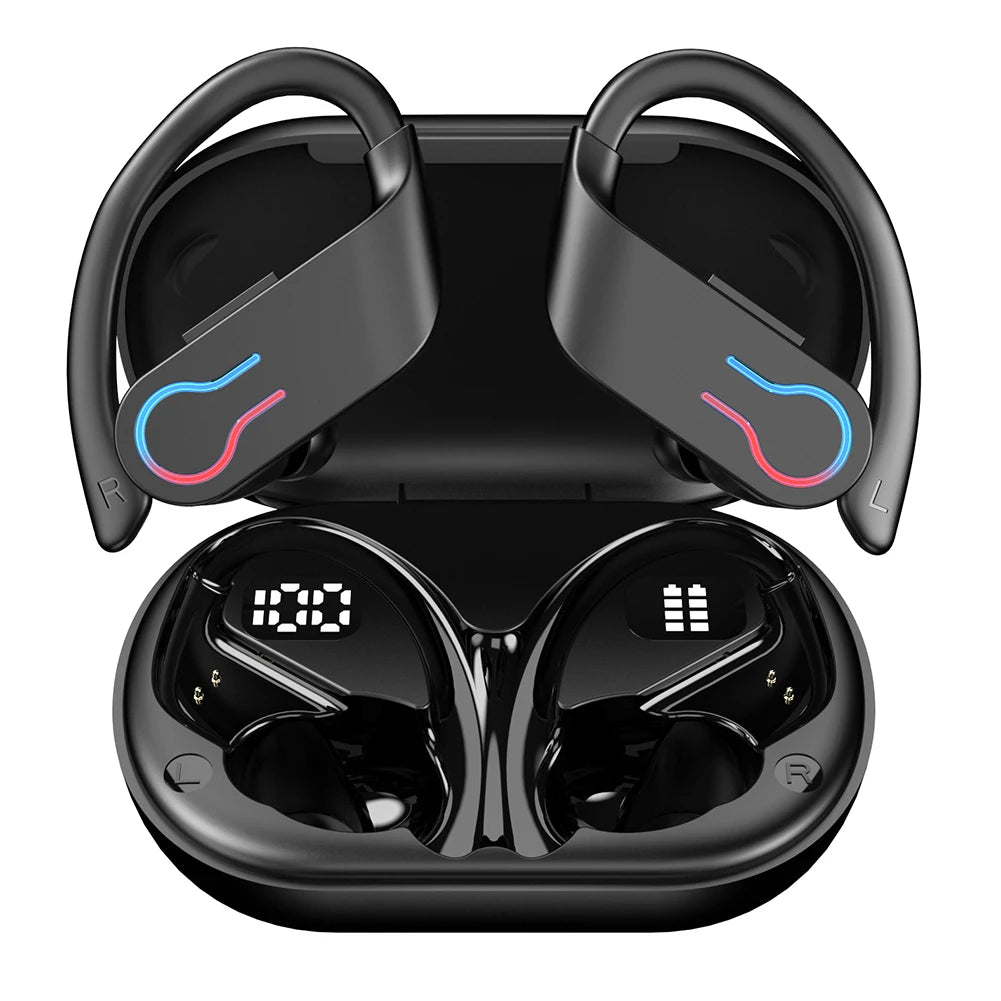 Bluetooth 5.3 Wireless Earbuds Sports Headphones with Earhooks Built-in Mic Earphones Waterproof Headphones Ear Buds for Sports