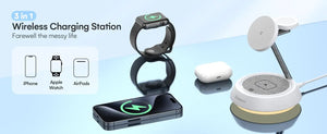 ZeeHoo 3-in-1 wireless charging station with night light for iPhone, Apple Watch, and AirPods, featuring fast 15W charging.