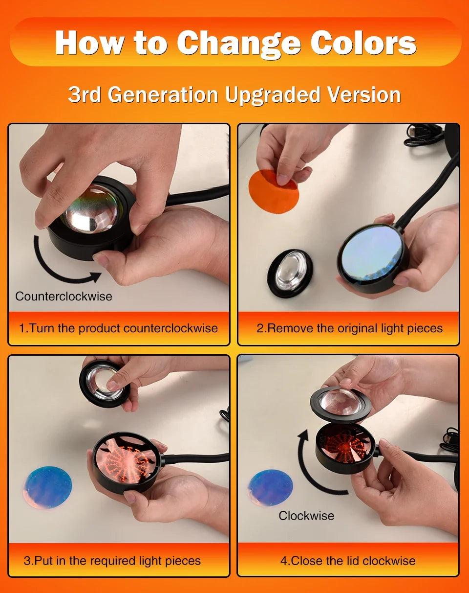 USB Sunset Light LED Rainbow Neon Night Lamp Sunset Projector Self Photography Light Wall Atmosphere Lighting For Bedroom Decor