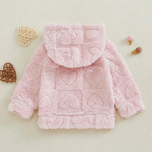 Emmababy girls plush hooded sweatshirt with long sleeves, cozy heart pattern, ideal for autumn and winter, by Hot Trend Vault