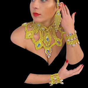 Stonefans Yellow Rhinestone Geometry Necklace Earrings Set for Women Party Exaggerate Large Crystal Jewelry Set Accessoires Gift