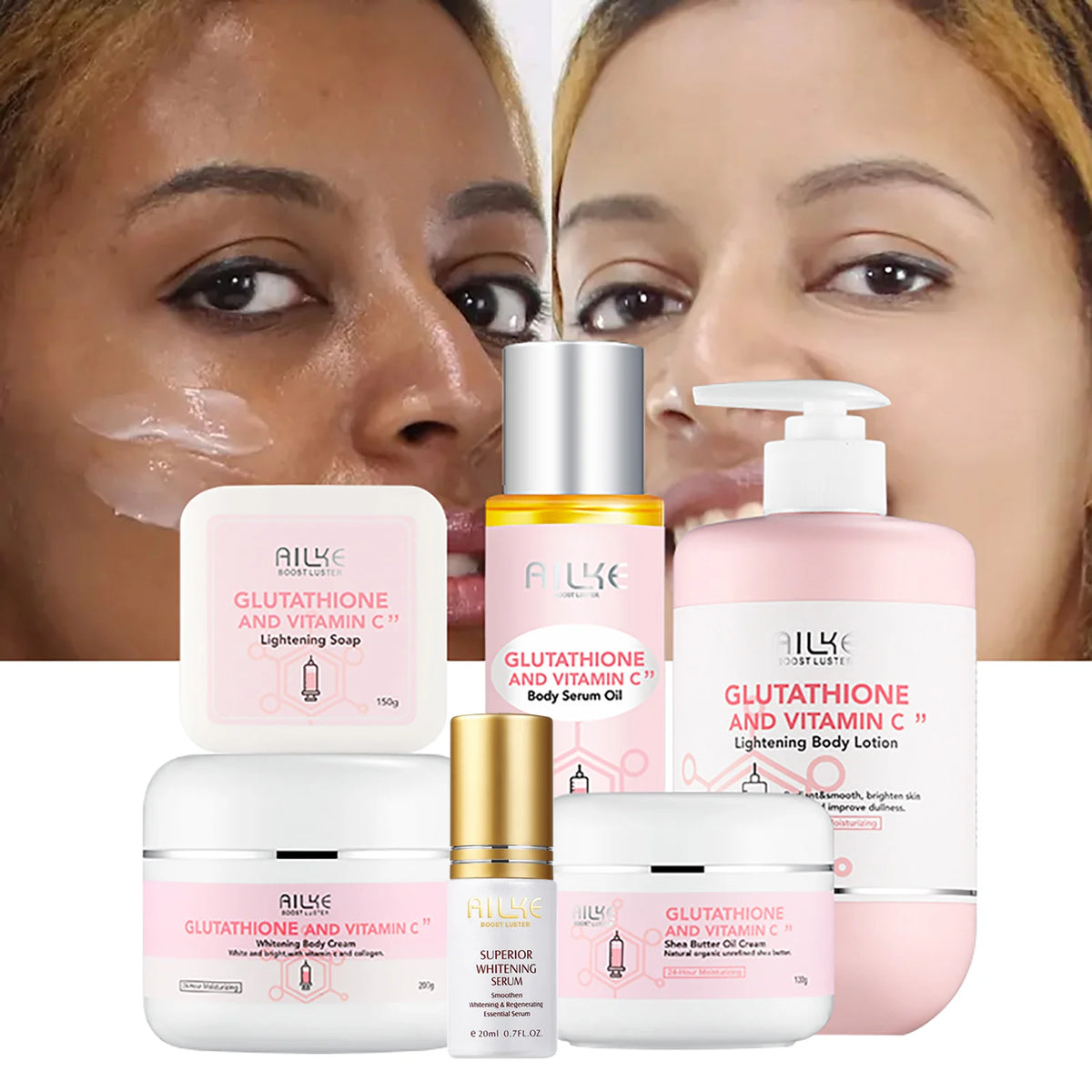 Hot Trend Vault AILKE whitening skin care set for women, featuring brightening, hydrating products with organic vitamin C for radiant skin.