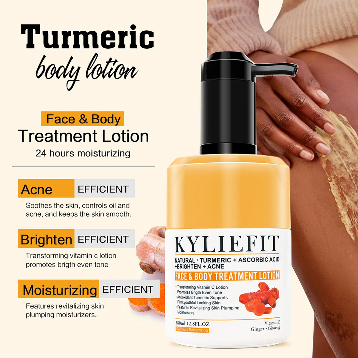 Unisex AILKE Turmeric Skin Care serum for acne, pore refining and brightening, in a sleek bottle with a dropper.
