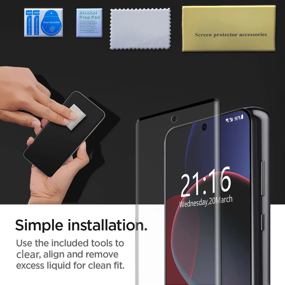Hot Trend Vault Galaxy S21 Series transparent shockproof case with two tempered glass screen protectors, showing clear, protective phone cover.