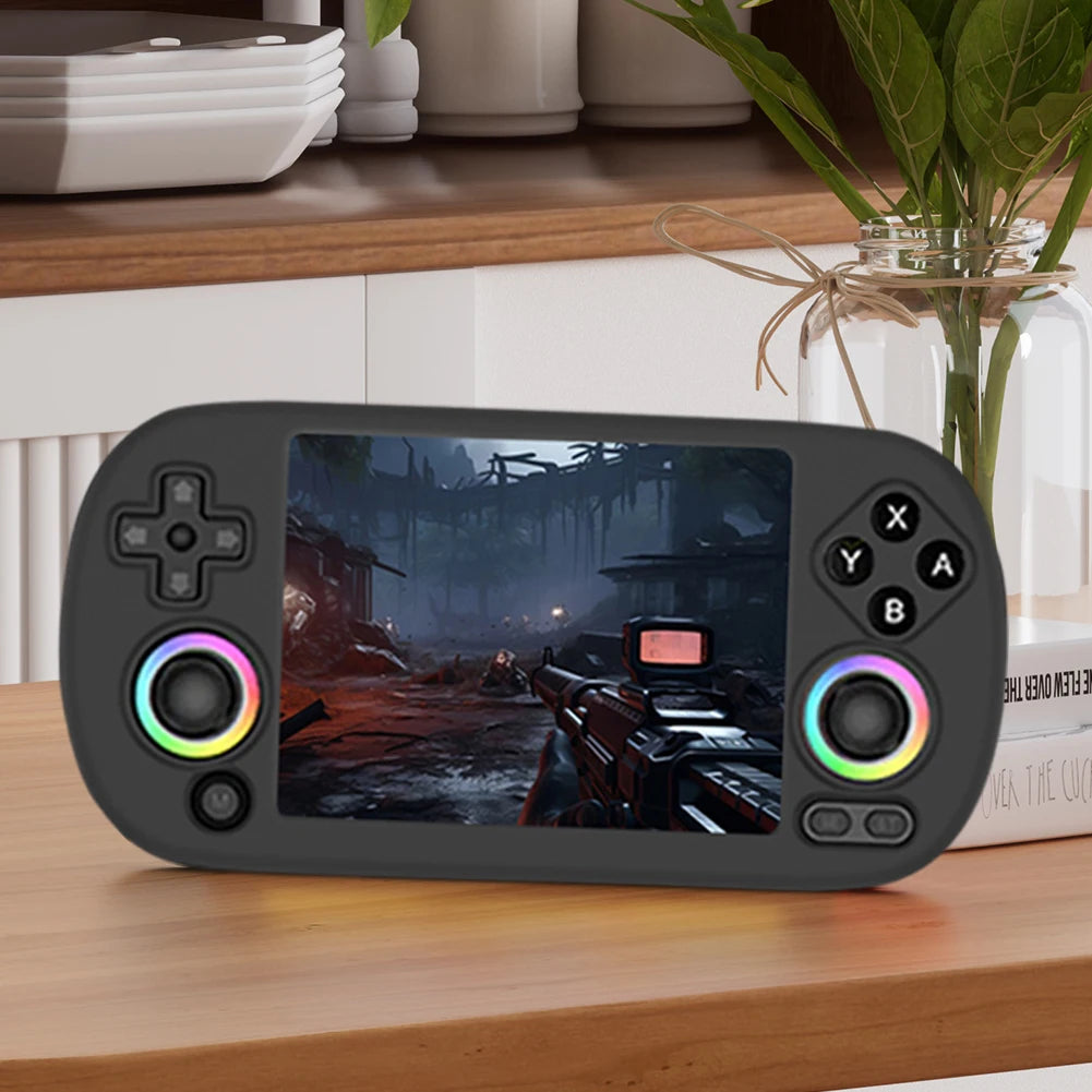 Silicone Case Protective Cover HD Tempered Glass Screen Protector for ANBERNIC RG40XX H Soft Skin Cover Case with Lanyard