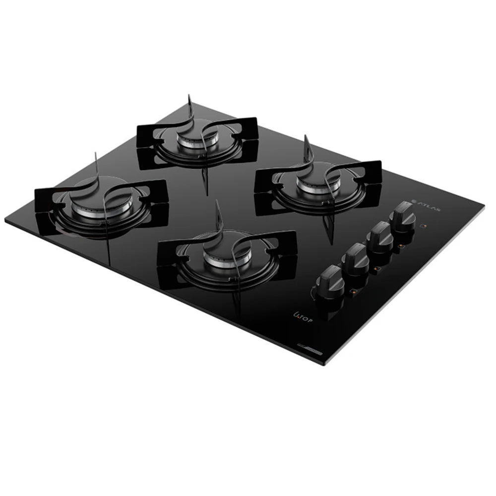 Black Atlas 4 Cooktop with Glass Table U Top Bivolt