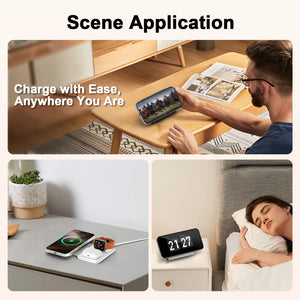 Hot Trend Vault 3-in-1 wireless charger station for Apple devices, fast charging multiple gadgets simultaneously.