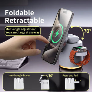 2025 New Qi2 Wireless Charger 3-in-1 Fast Charging Station Stand Folding Holder for iPhone16 15 14 ProMax Airpods Apple Watch