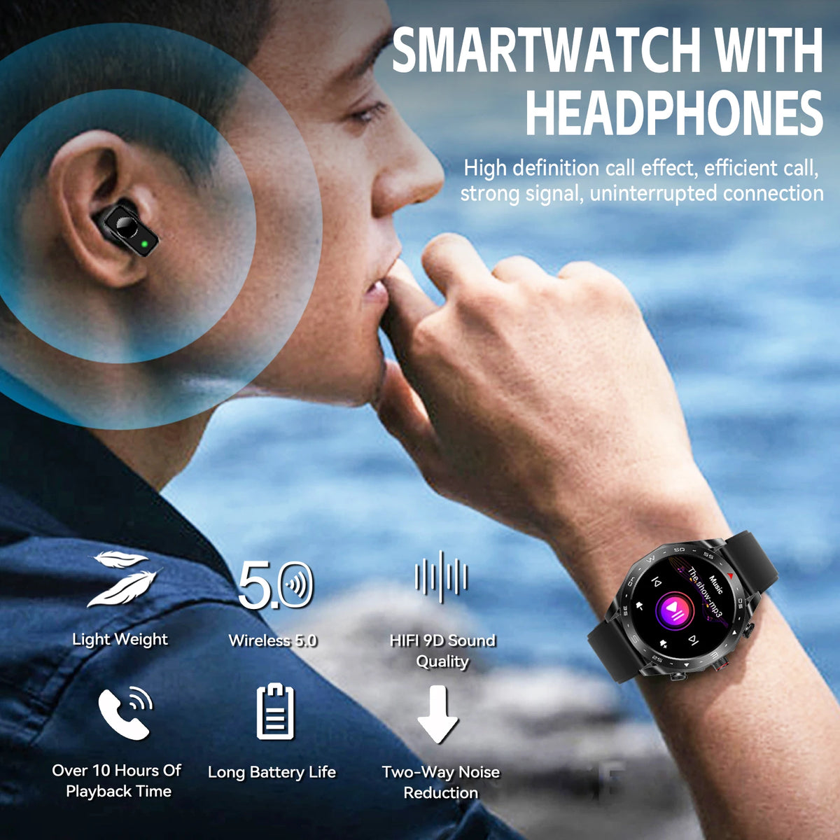 LaNikar New Smart Watches for Men with Earbuds Inside with 100+ Sport Modes and Sport Records Waterproof with iPhone and Android