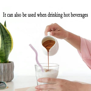 Reusable glass straw kit with six shatterproof borosilicate straws from Hot Trend Vault, designed for eco-friendly drinking.