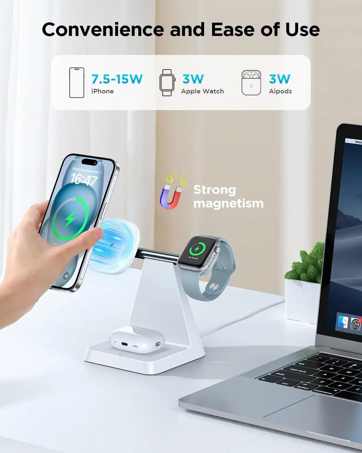 Hot Trend Vault Iseyyox magnetic wireless charger for iPhone 3-in-1 fast charging station with safety features and sleek design.