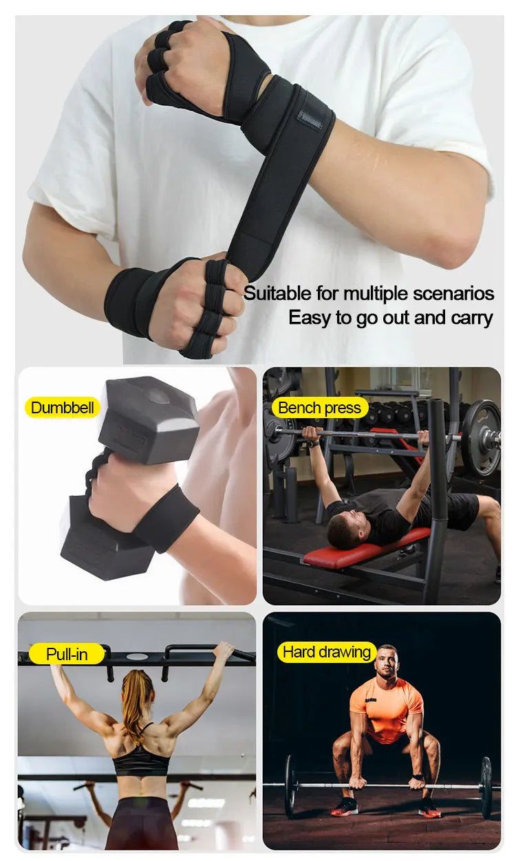 Guantes de gimnasio para entrenamiento para hombres y mujeres, protector de muñeca y palma para levantamiento de pesas