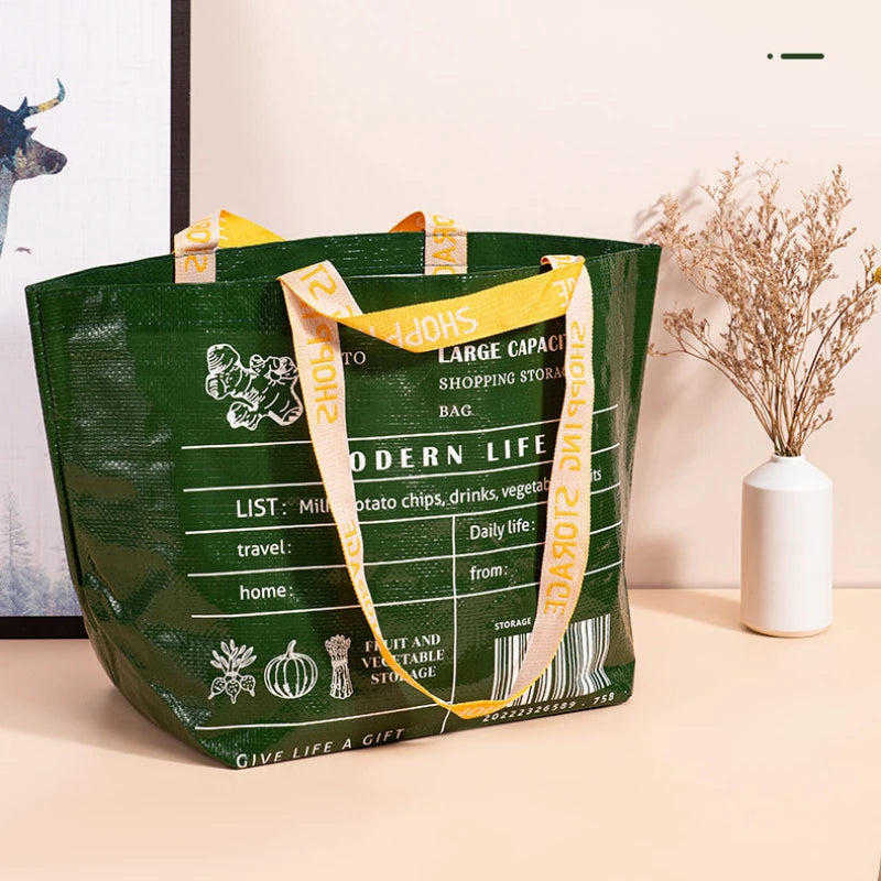 Foldable reusable waterproof shopping tote by Hot Trend Vault, eco-friendly bag with handles, ideal for eco-conscious shoppers.
