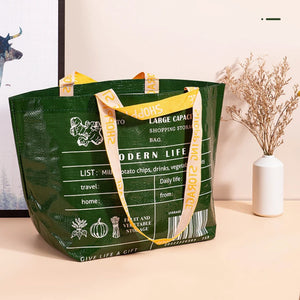 Foldable reusable waterproof shopping tote by Hot Trend Vault, eco-friendly bag with handles, ideal for eco-conscious shoppers.