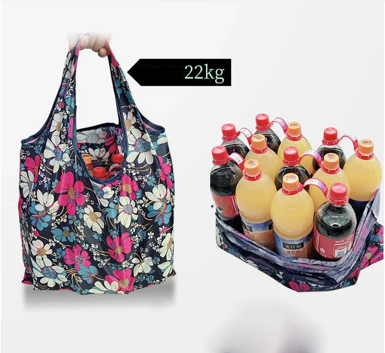 Reusable foldable shopping bag by Hot Trend Vault, large eco-friendly tote with sturdy handles and washable design for women.