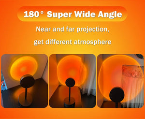 Hot Trend Vault USB Sunset Light Rainbow Projection Lamp for bedroom decor, creating colorful sunset effects and ideal for selfies.