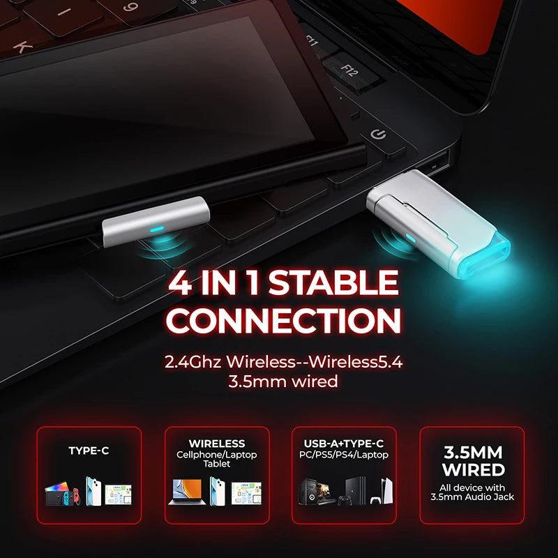 Picun G2 Wireless Gaming Headset Bluetooth 2.4G Headphones 7.1 Surround 5ms Low Latency ENC Mic for PC PS4 PS5 Phone Switch