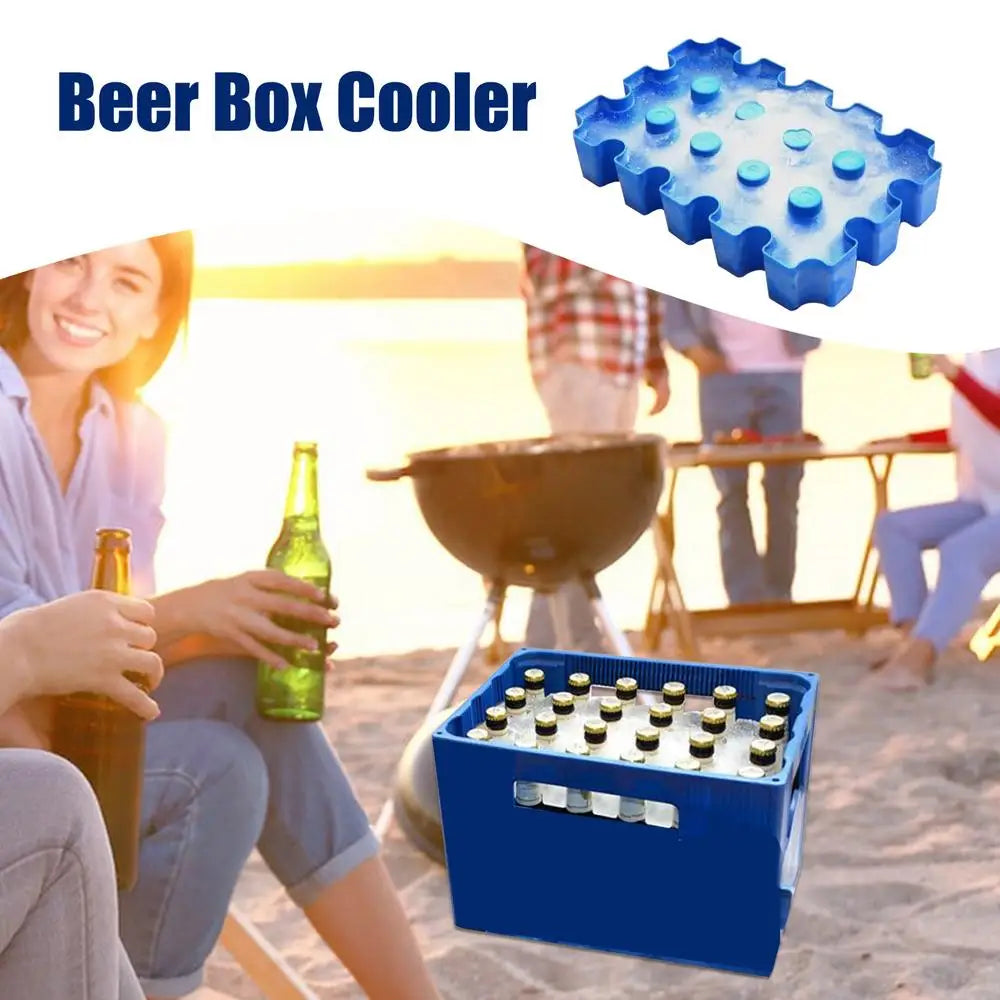 Hot Trend Vault portable beer cooler with ice block crate, designed for outdoor parties to keep bottles chilled.