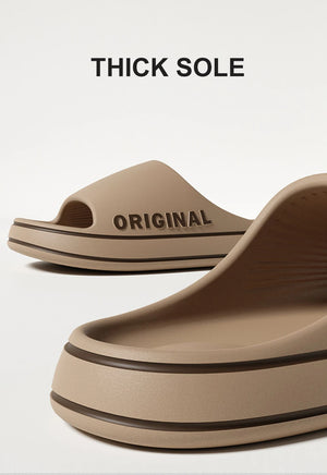 Hot Trend Vault women letter slippers with thick soles, anti-slip beach slides, indoor casual sandals, in natural beige color.