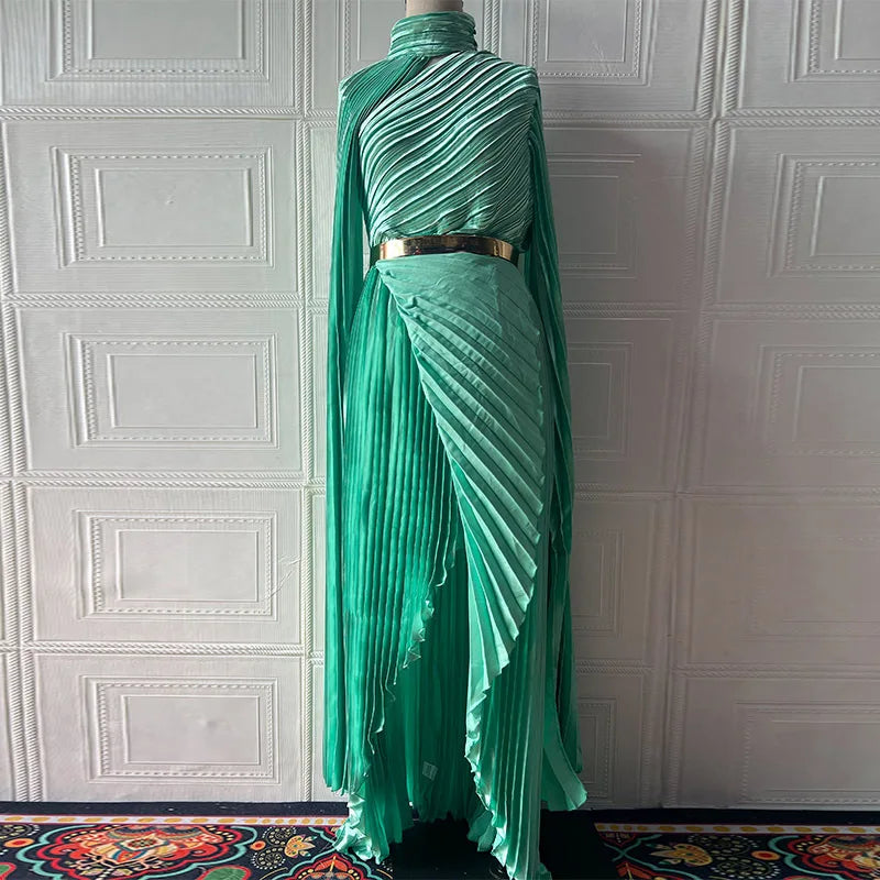 Elegant Party Dress for Women Temperament Fashion 2025 Fall Winter New Batwing Sleeve Shawl Split Vestidos Evening Long Dresses