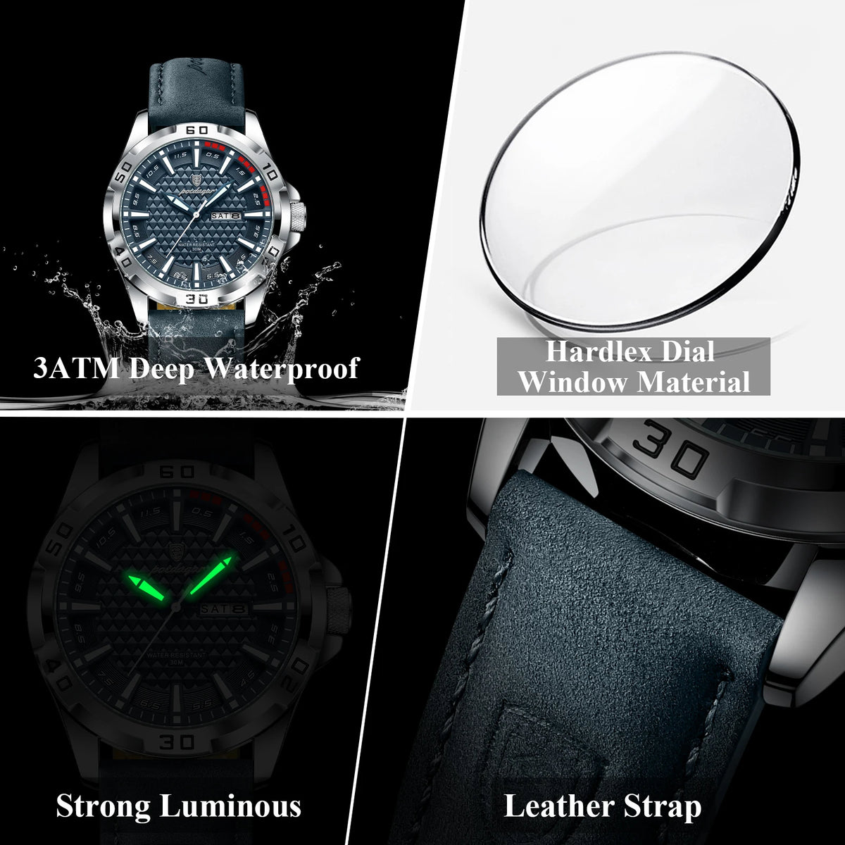 Hot Trend Vault men's luxury waterproof quartz leather watch with date display, stylish accessories for sophisticated style.
