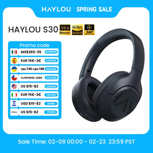 HAYLOU S30 Wireless Bluetooth 5.4 Headphones 43dB Adaptive Noise Cancelling Headsets 40mm Driver 80H Playtime Earphones