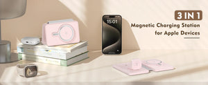Hot Trend Vault 3-in-1 magnetic wireless charger for travel, fast 18W portable charging pad for phones, watches, and earphones.