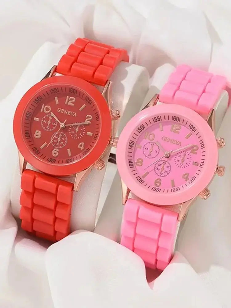 Luxury women's watch set by Hot Trend Vault with two silicone band accessories, modern design and stylish look.