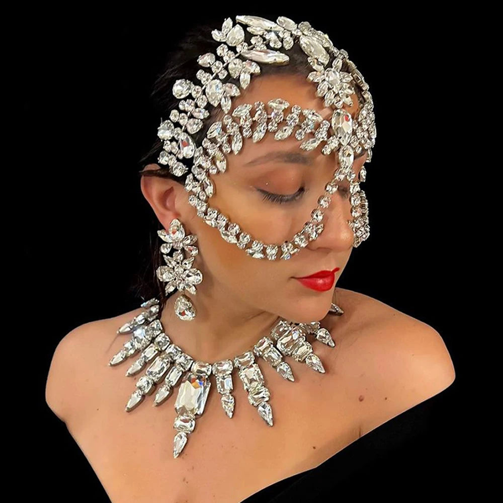 Stonefans Exaggerate Rhinestone Mask Masquerade for Women Halloween Sexys Crystal Face Chain Accessories Festival Jewelry Gift