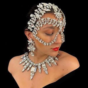 Stonefans Exaggerate Rhinestone Mask Masquerade for Women Halloween Sexys Crystal Face Chain Accessories Festival Jewelry Gift