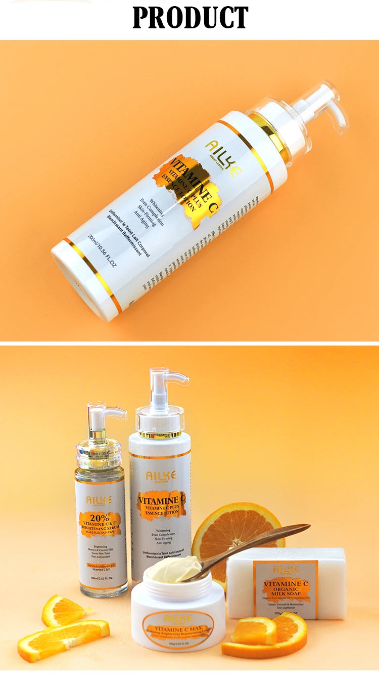 Hot Trend Vault AILKE Whitening Skin Care Kit with Vitamin C for brightening and unisex use, includes skincare products in a set.