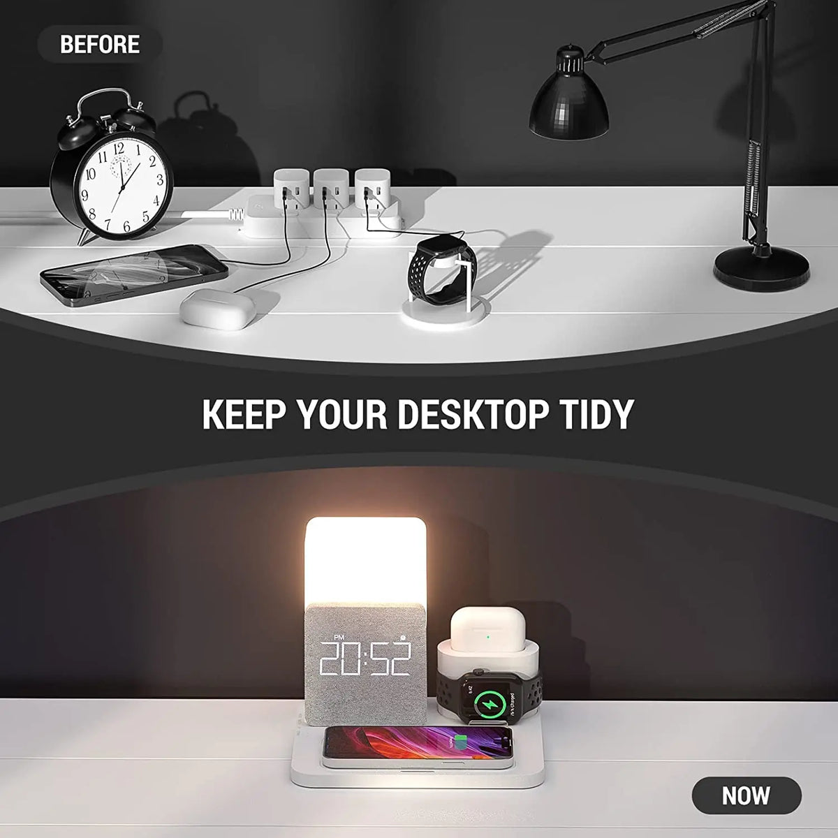 Wireless charging stand for iPhone by Hot Trend Vault, fast charge power, sleek design, and compatible with latest iPhone models.