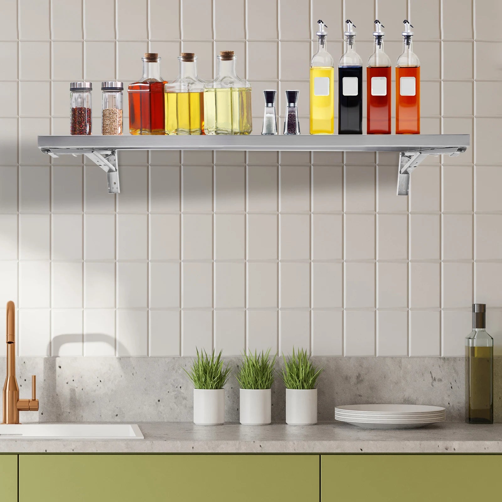 304 Stainless Steel Wall-Mounted Folding Table, Concession Shelf - Max Load 110lbs, Modern Rectangle Foldable Shelf for Kitchen