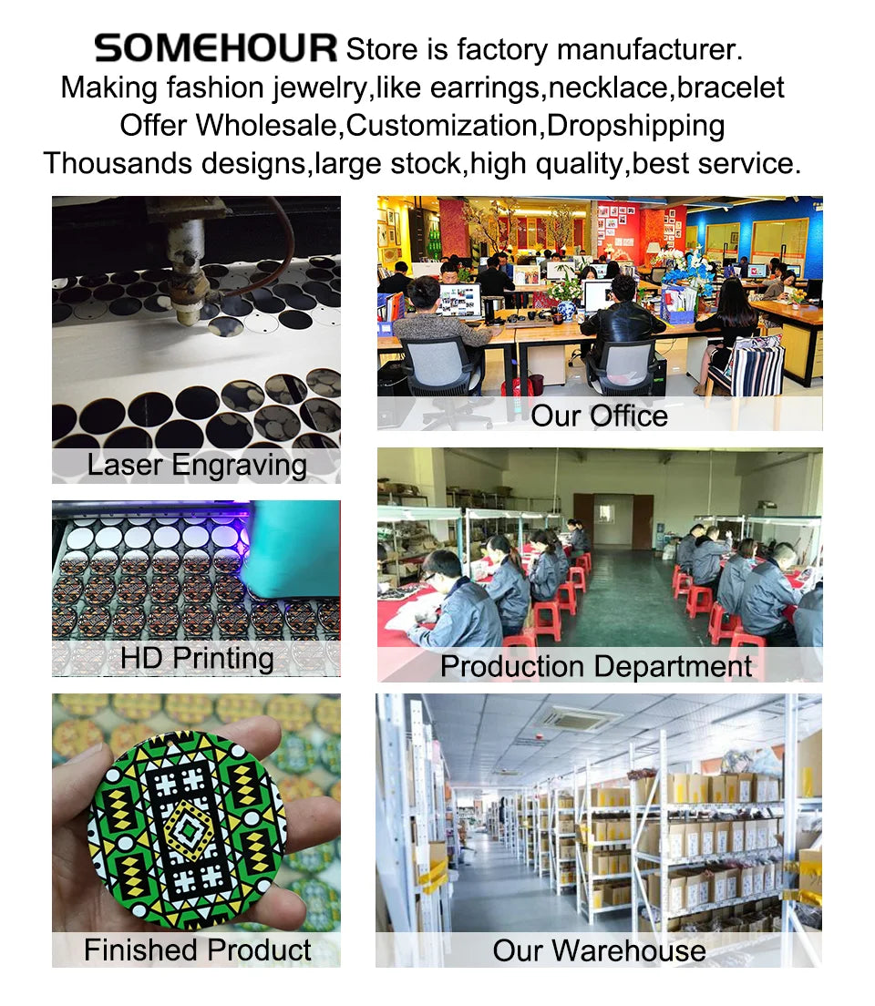 SOMEHOUR Customized African Wooden Drop Earrings Making Picture Printed 3 Sizes Personalized Wood Dangle For Women Gifts 10Pairs