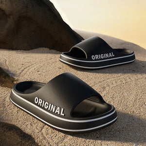 Hot Trend Vault women's letter slippers with thick soles, anti-slip beach slides, and casual indoor sandal design.