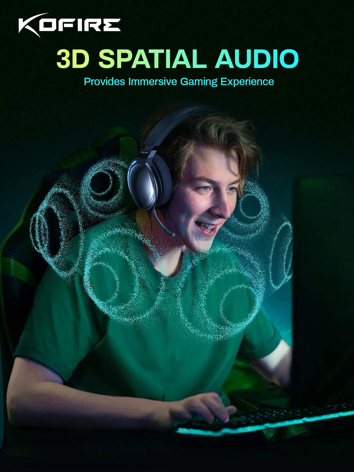 Kofire UG-06 Gaming Headset Low Latency 2.4G Bluetooth Wireless Headphones with Mic RGB Gradient Light Wired for PC PS5 Switch