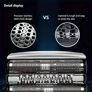 Dutrieux Premium Braun Series 5 replacement shaver head for men, featuring multiple foil and cutter components for close shave.