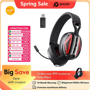 Picun G1 2.4GHz Gaming Wireless Headset 3D Surround Sound Spatial Audio ENC HD Mic Headphones for Gamer Lightweight PS5 PC Phone