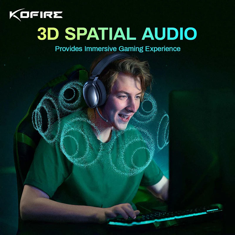 Kofire UG-06 Gaming Headset Low Latency 2.4G Bluetooth Wireless Headphones with Mic RGB Gradient Light Wired for PC PS5 Switch