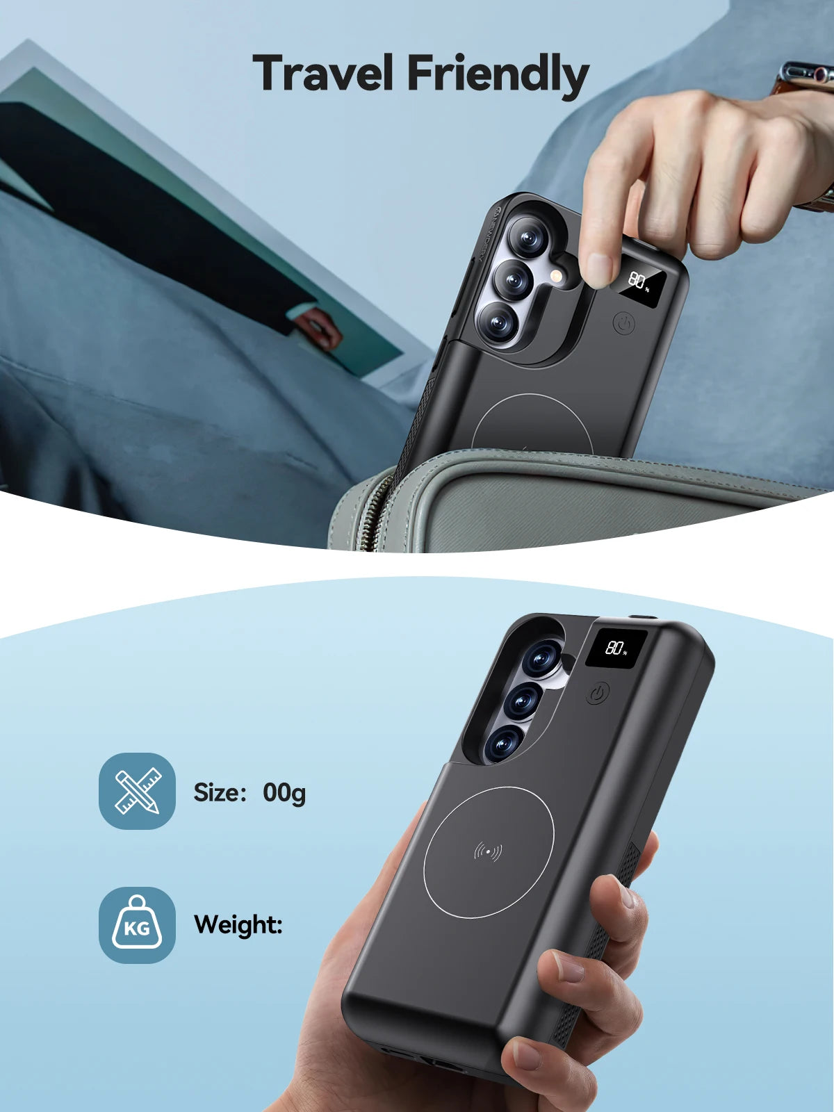 10000mAh Wireless Charger Battery Case for Samsung Galaxy S25 Plus Power Case 10000mAh Portable Power Bank with LED Display