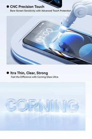 Baseus 16 Pro Max anti-peep tempered glass screen protector showing front view with clear edges and privacy filter protection
