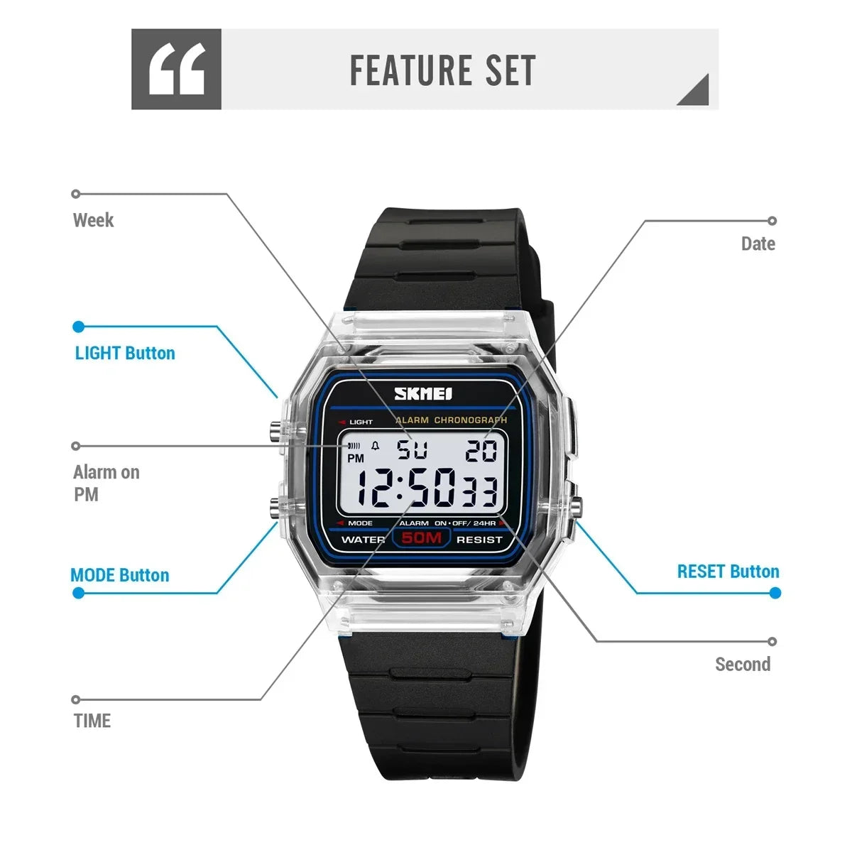 Hot Trend Vault SKMEI 2056 waterproof unisex digital countdown watch showing digital display, date, and sporty design.